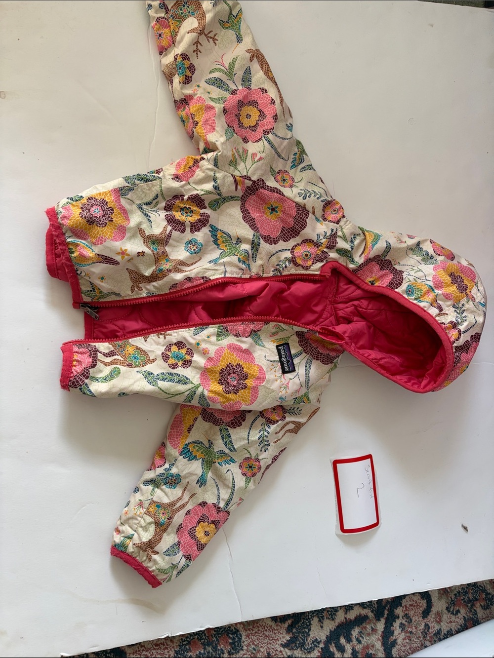 Patagonia Kids Floral Puffer Jacket in Pink and Cream